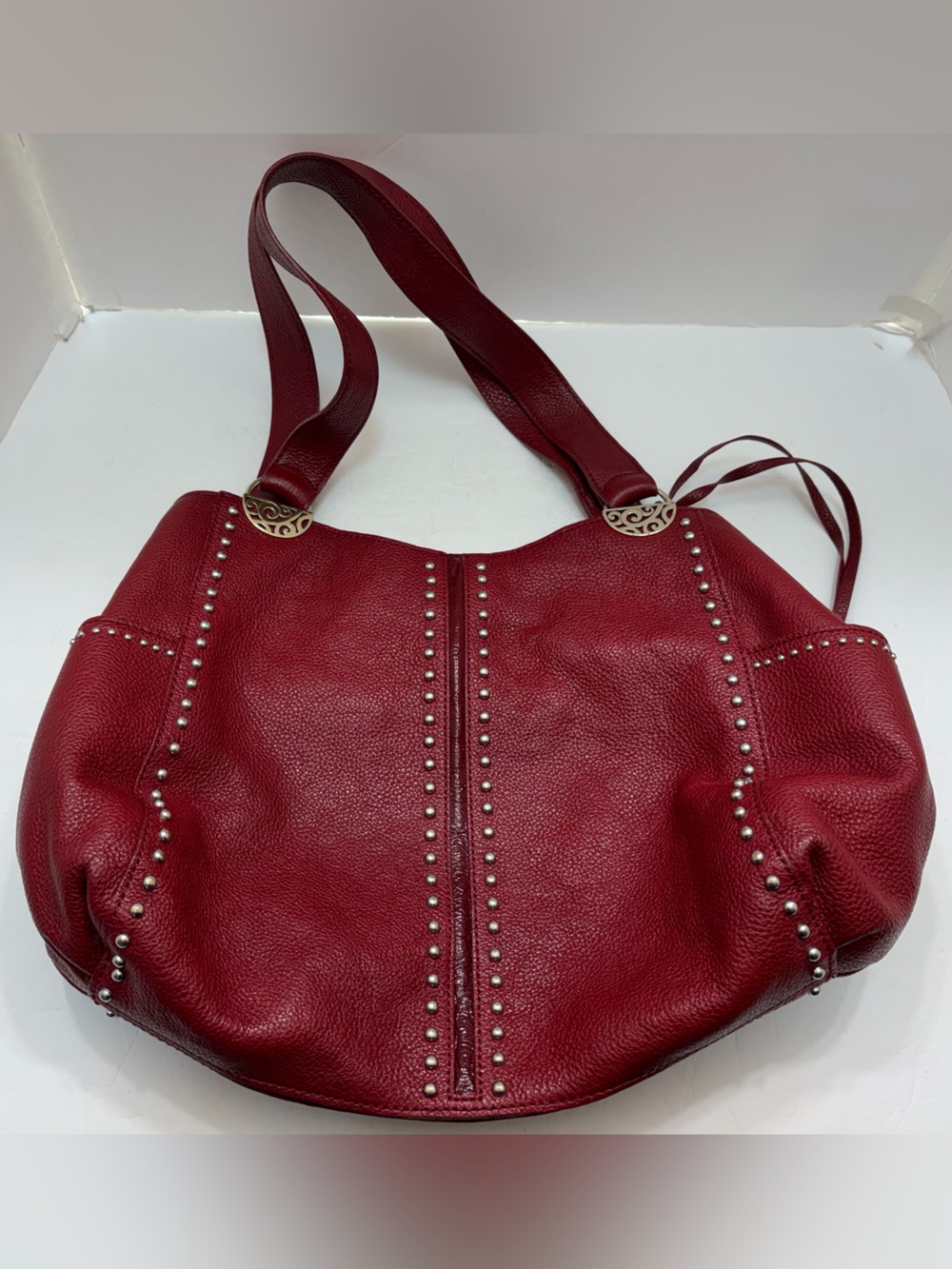Brighton Fearless E85774 Red Pebble Leather Studded Shoulder Bag Tote Purse